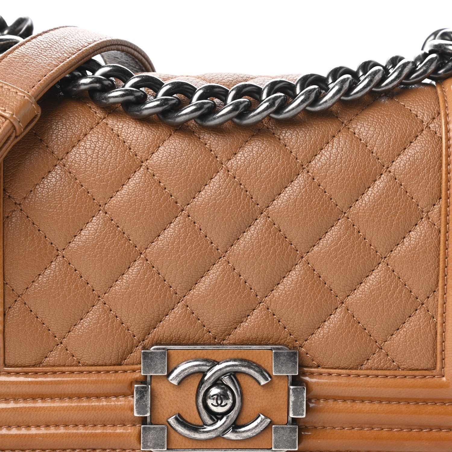 Chanel Goatskin Quilted Patent Small Duo Boy Flap Tan 10 of 10