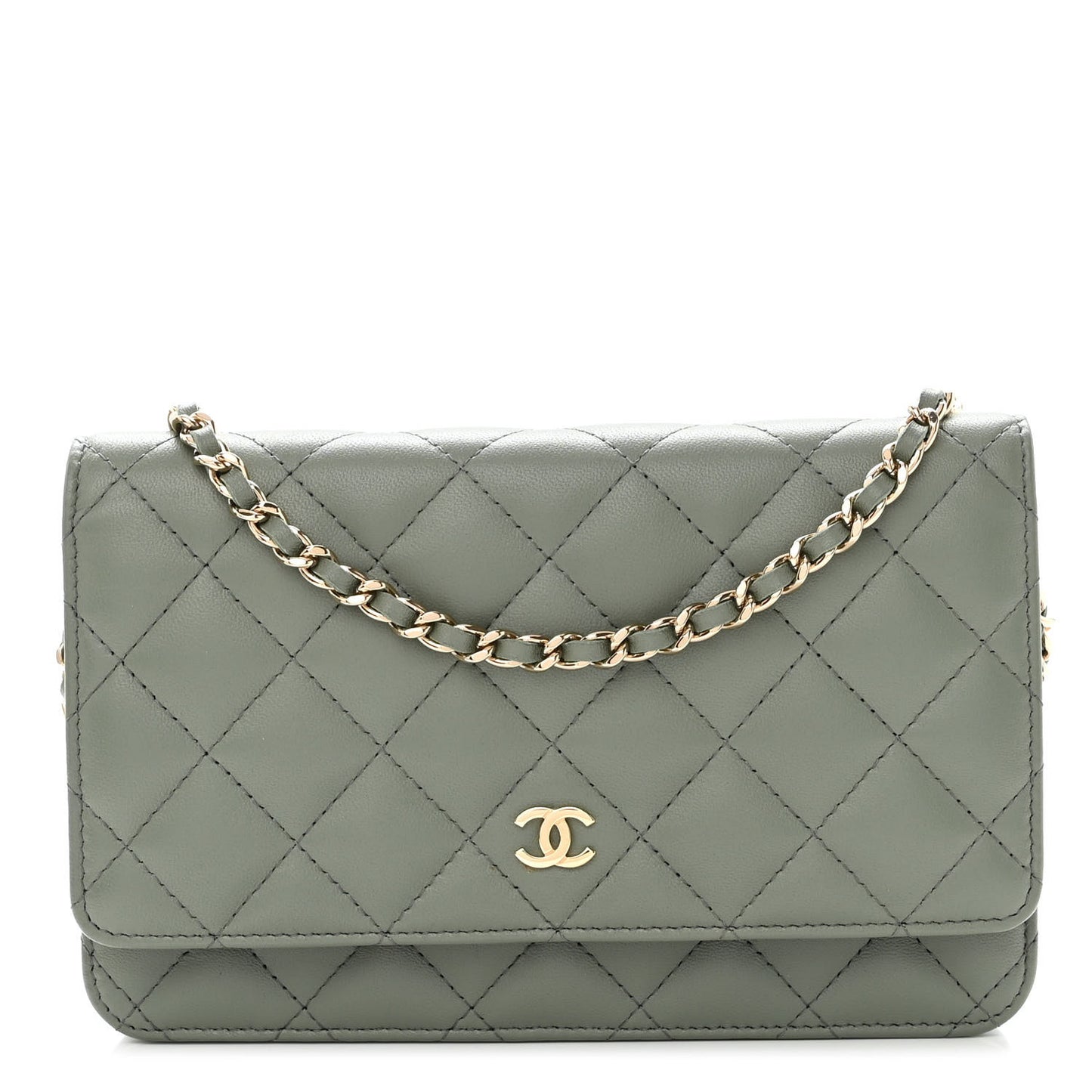 Lambskin Quilted Wallet On Chain WOC Green