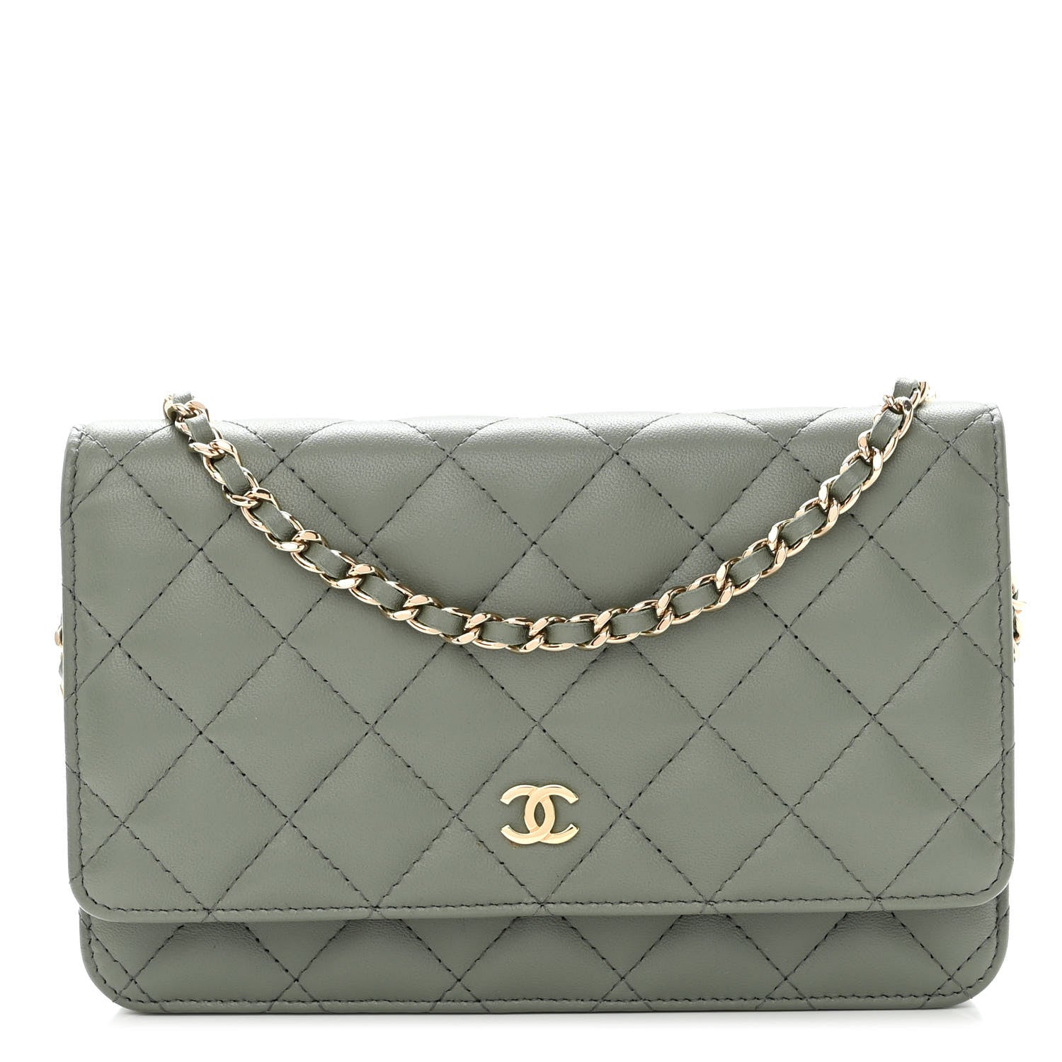 Chanel Lambskin Quilted Wallet On Chain WOC Green 1 of 11