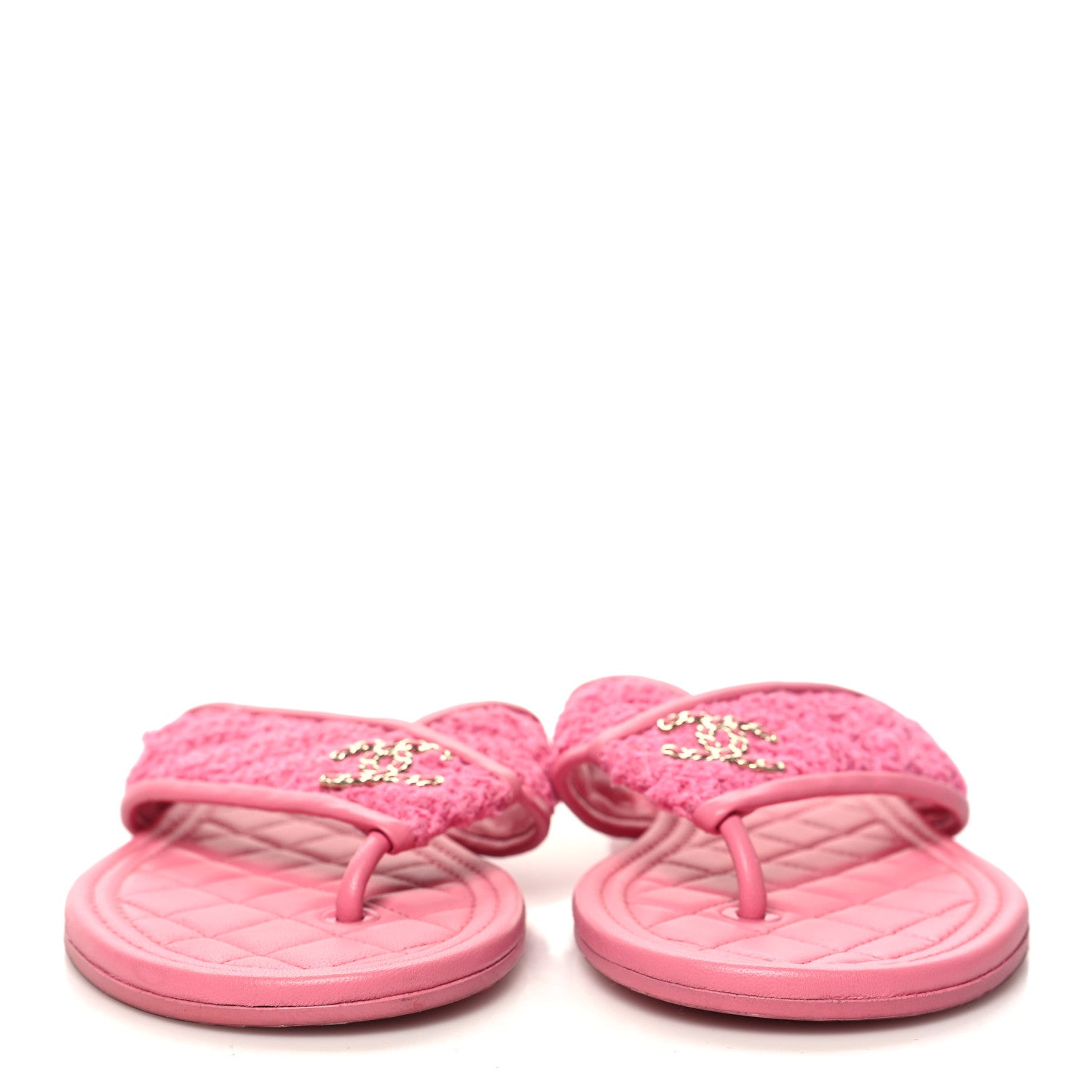 Chanel Lambskin Tweed CC Thong Sandals 37.5 Pink 2 of 8