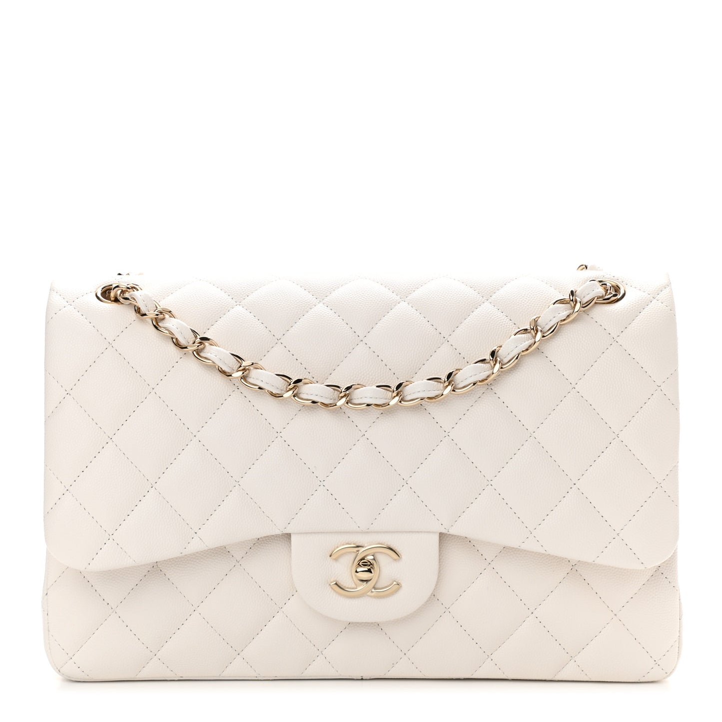 Caviar Quilted Jumbo Double Flap White