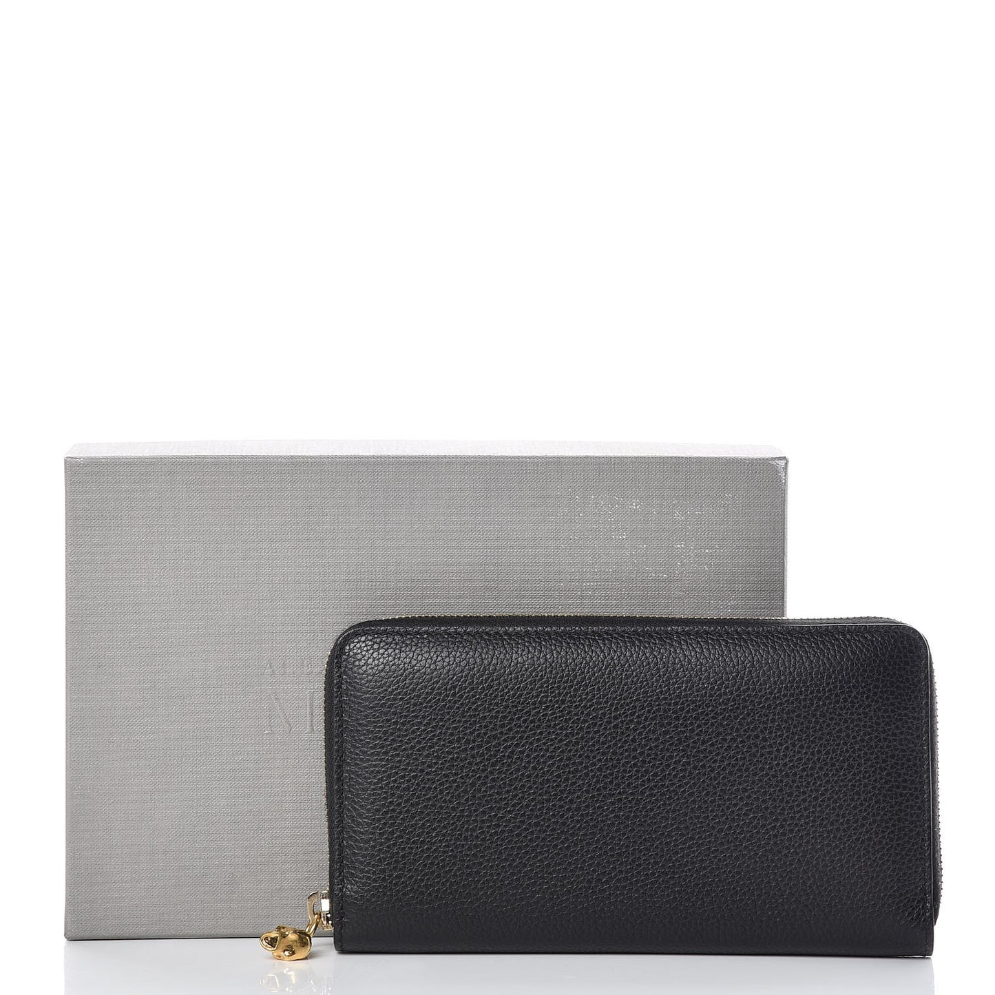 Pebbled Calfskin Skull Continental Zip Wallet Black