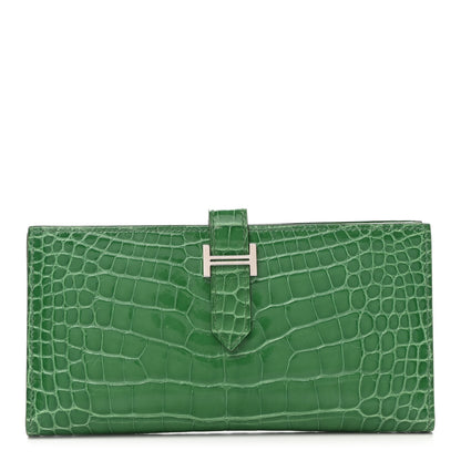 Hermes Shiny Alligator Bearn Wallet Cactus 1 of 8