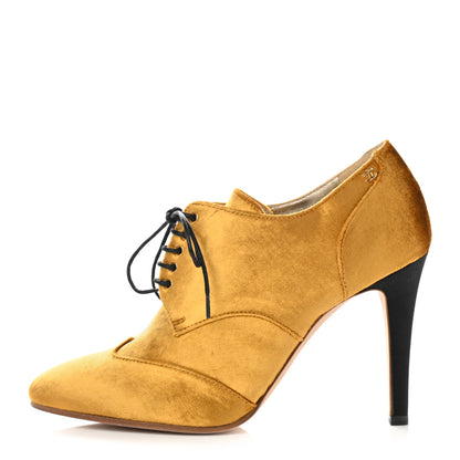 Chanel Velvet CC Lace Up Ankle Boots 39 Gold 1 of 9