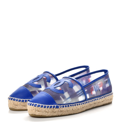 Chanel Mesh Lambskin Plaid Print CC Espadrilles 38 Blue White Red 3 of 9
