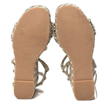 Valentino Garavani Braided Cotton Calfskin Rockstud Torchon Espadrille Wedge Sandals 40 Light Ivory 5 of 7