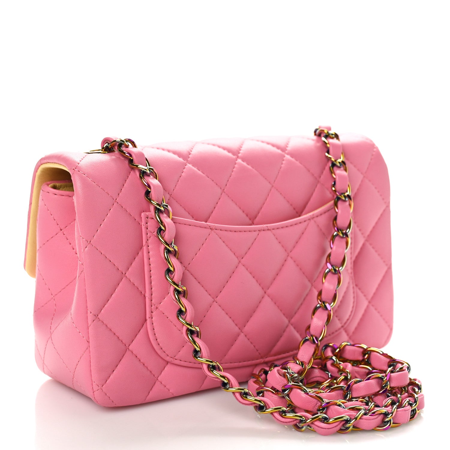 Chanel Lambskin Quilted Mini Rectangular Flap Pink Yellow 3 of 10