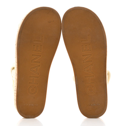 Chanel Cord Lambskin Quilted Logo Sandals 37 White 5 of 8