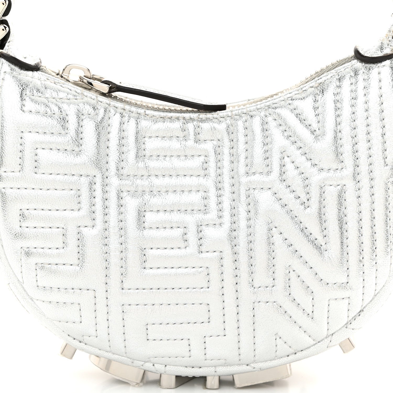 Fendi X MARC JACOBS Laminated Craquele Lambskin Nano Fendigraphy Hobo Charm Argento 8 of 11