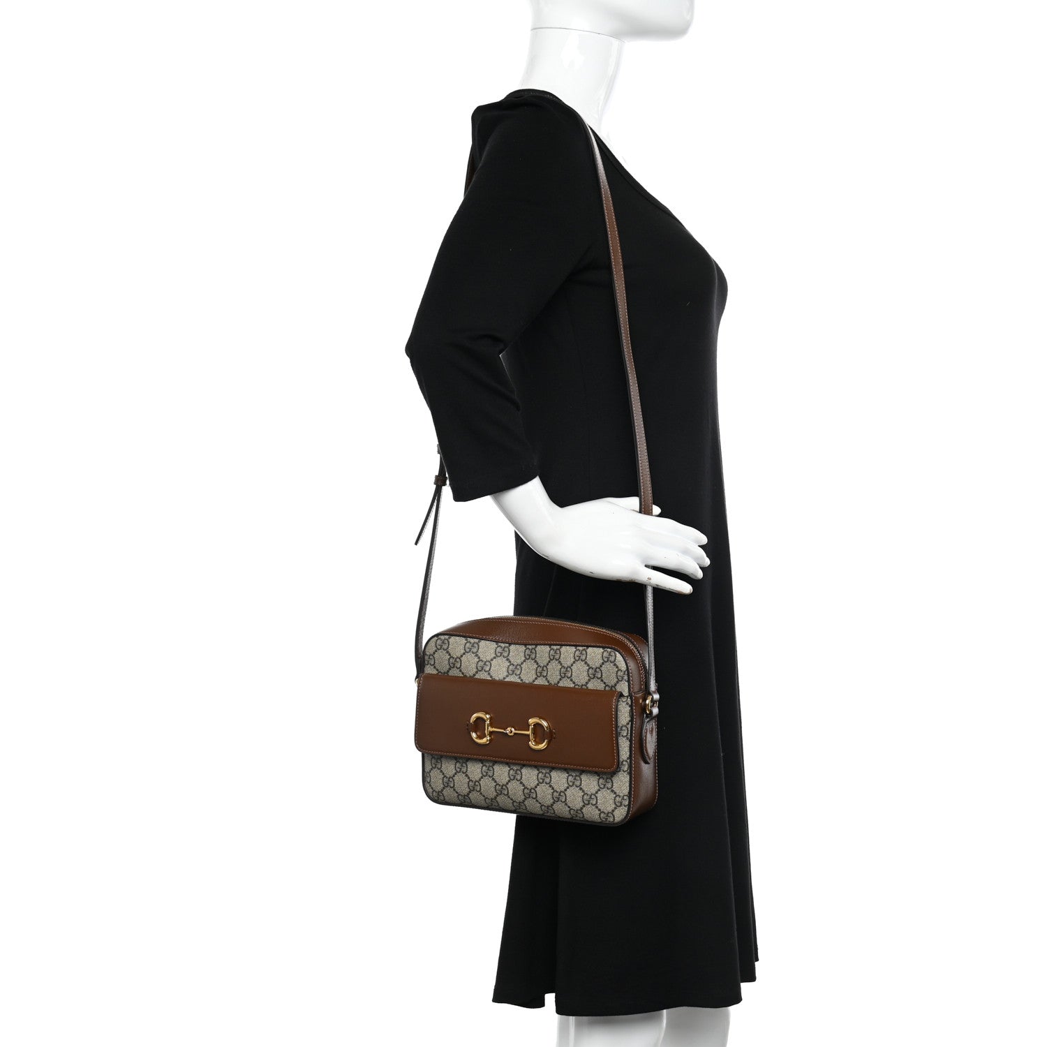 Gucci GG Supreme Monogram Small Horsebit 1955 Shoulder Bag Beige Brown Sugar 2 of 14