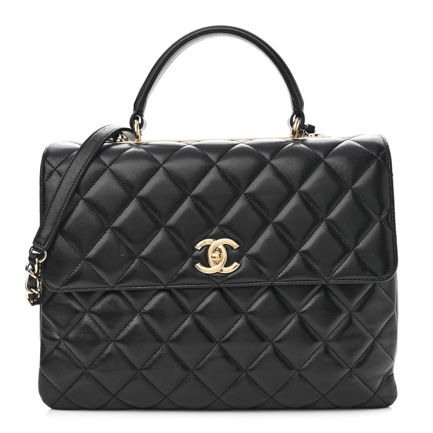 Lambskin Quilted Large Trendy CC Dual Handle Flap Bag Black