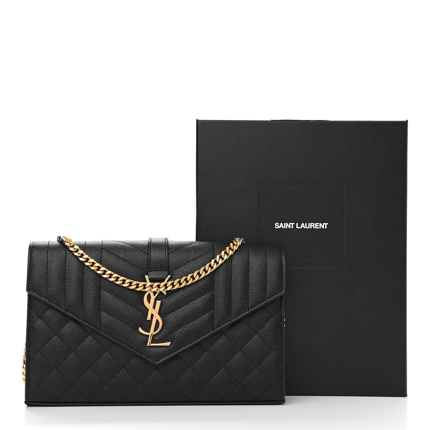 Grain De Poudre Mixed Matelasse Triquilt Monogram Chain Wallet Black