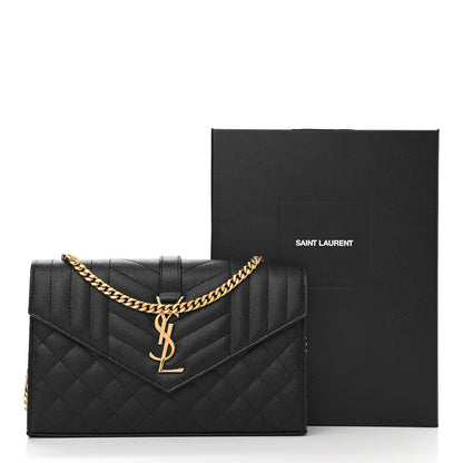 Saint Laurent Grain De Poudre Mixed Matelasse Triquilt Monogram Chain Wallet Black 13 of 13