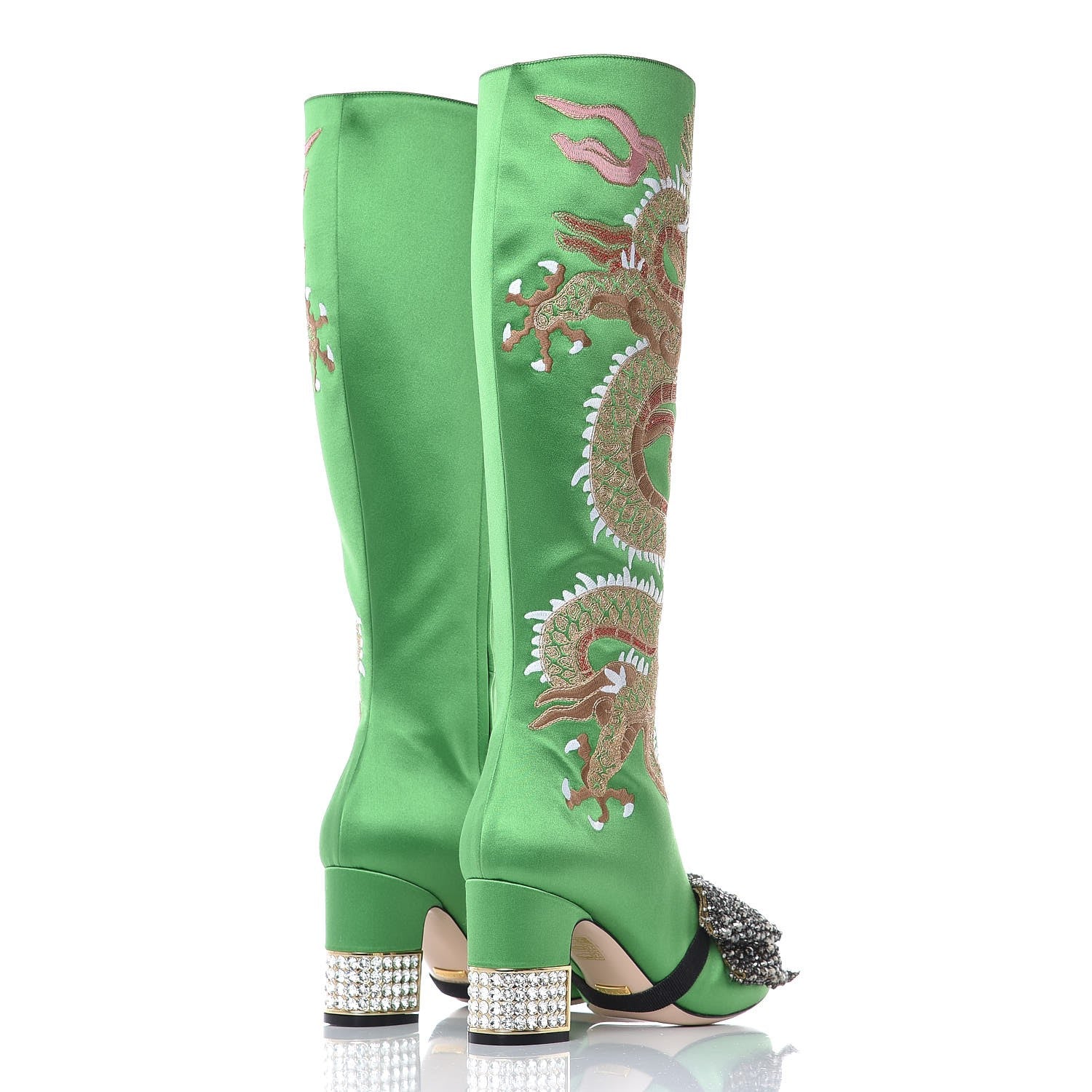Gucci Silk Satin Malaga Kid Embroidered Candy Dragon Block-Heel Knee Boot 39 Palm 7 of 14