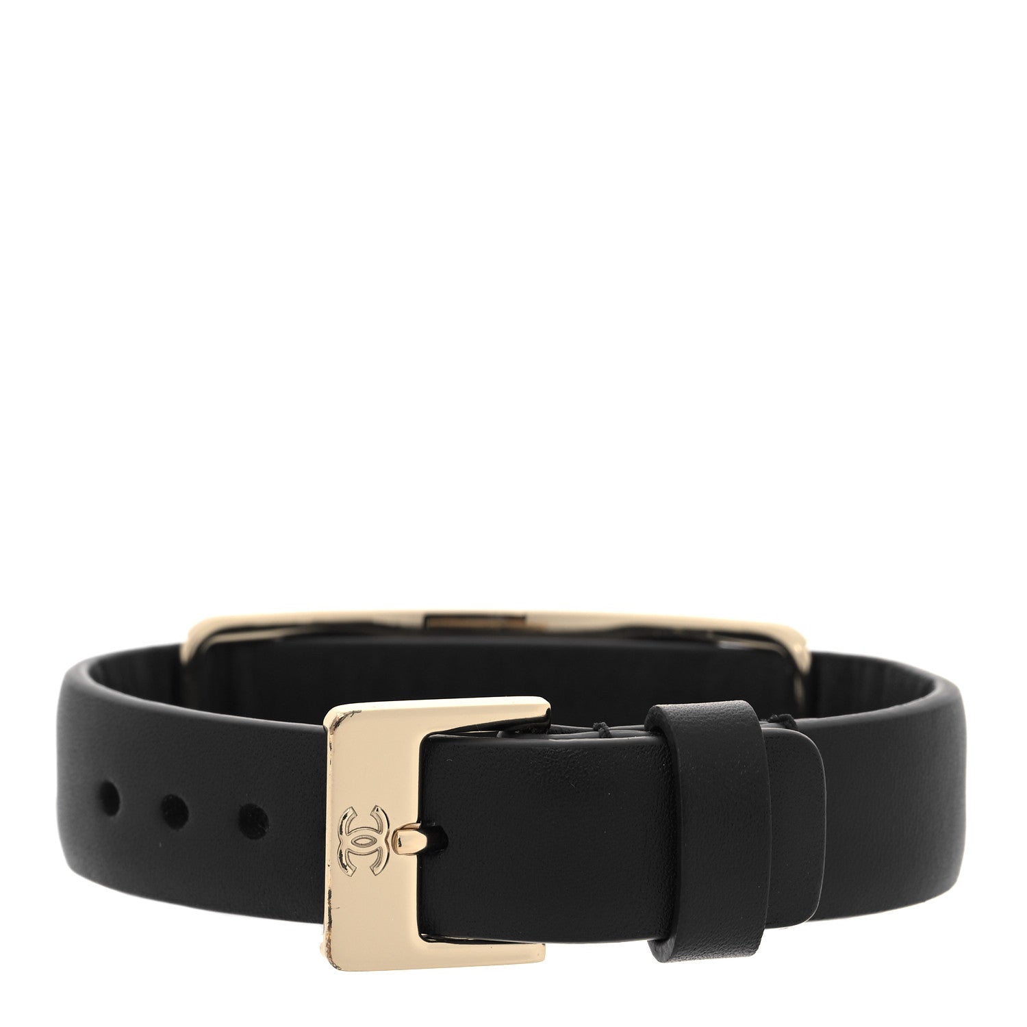 Chanel Calfskin Logo Buckle Bracelet S Black 3 of 5