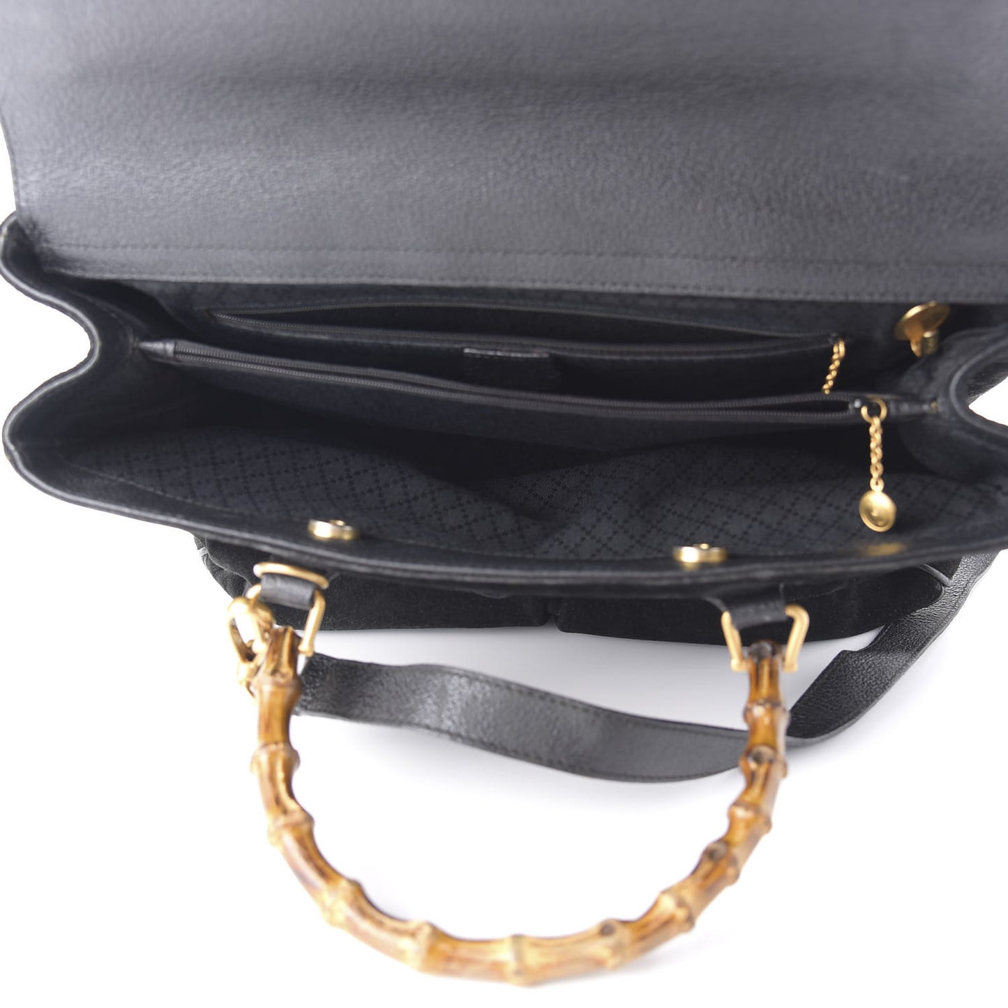 Suede Bamboo Top Handle Bag Black