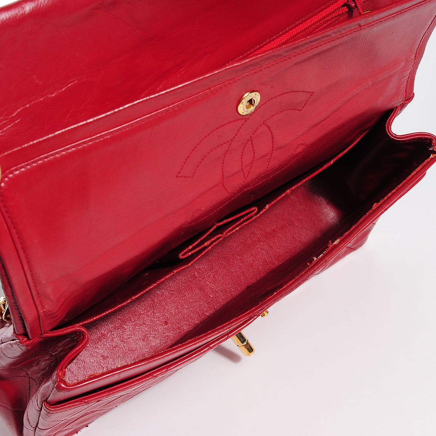 Lambskin Medium Double Flap Red