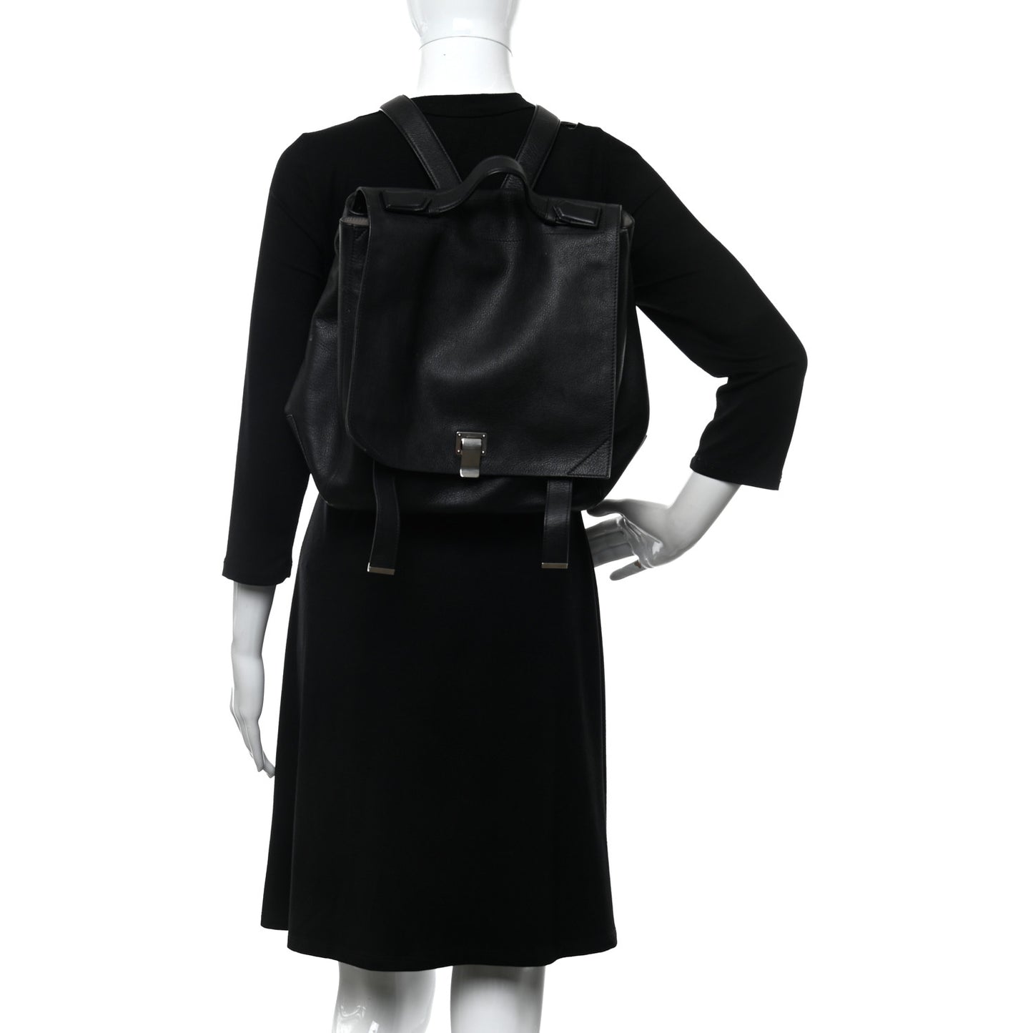 Pebbled Calfskin Large PS Courier Backpack Black