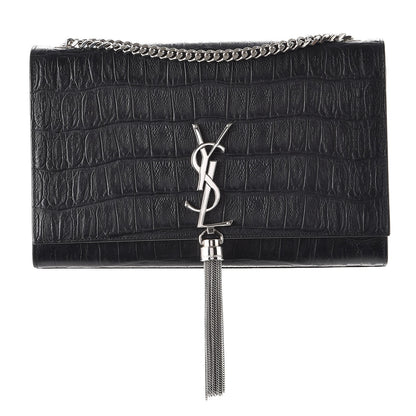 Saint Laurent Calfskin Crocodile Embossed Medium Classic Monogram Kate Tassel Satchel Black 1 of 8