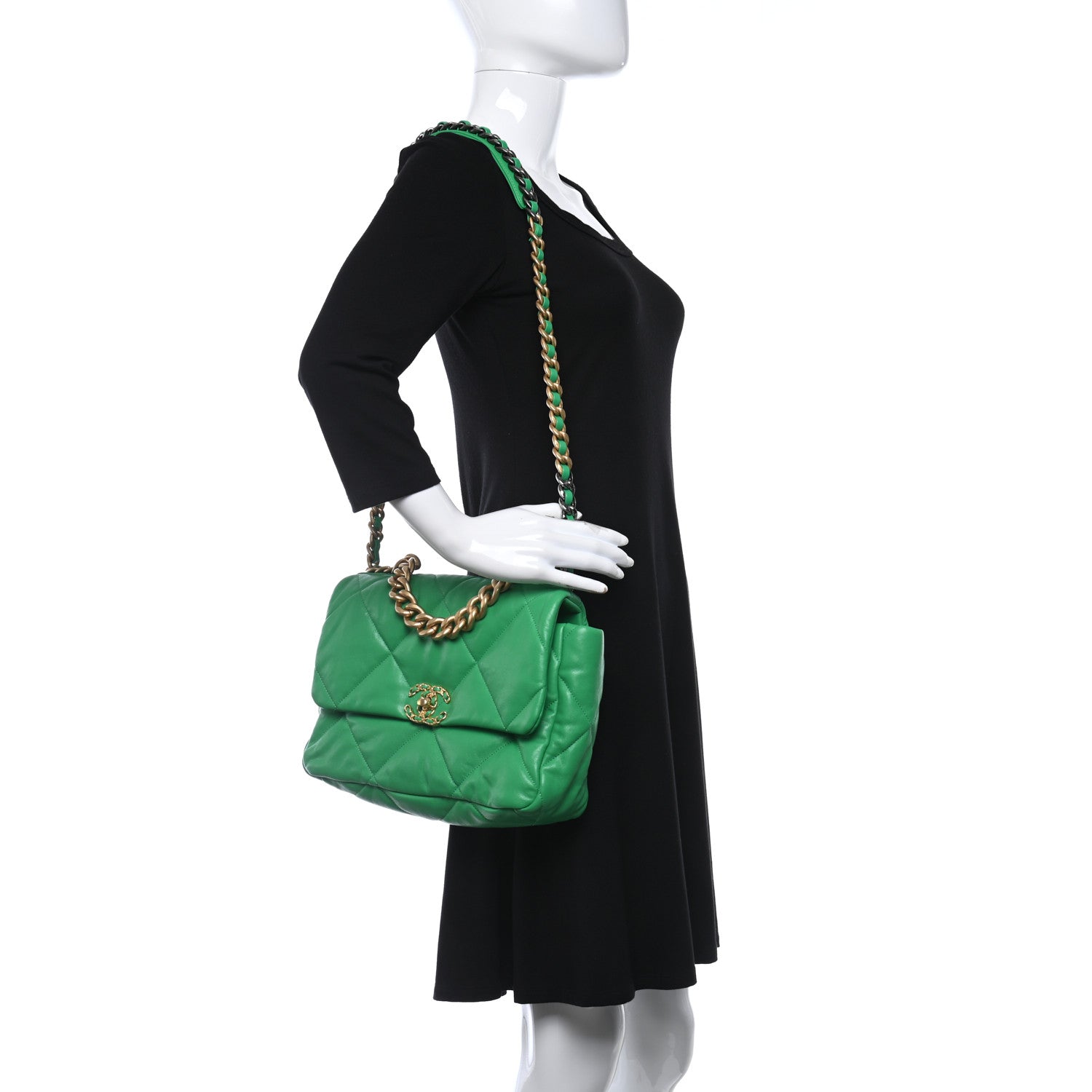 Chanel Lambskin Quilted Large Chanel 19 Flap Green 2 of 10