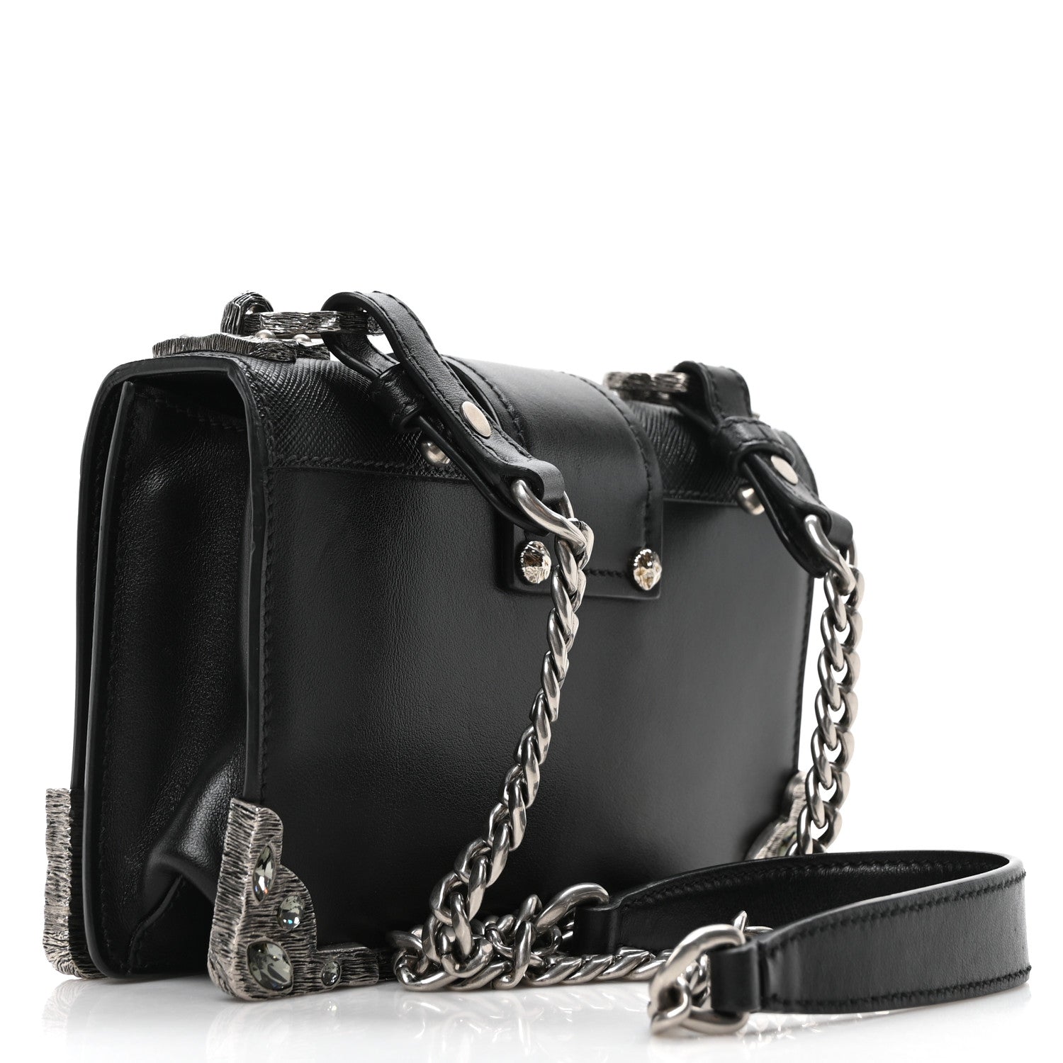 Prada Crystal City Calf Saffiano Cahier Shoulder Bag Black 3 of 9
