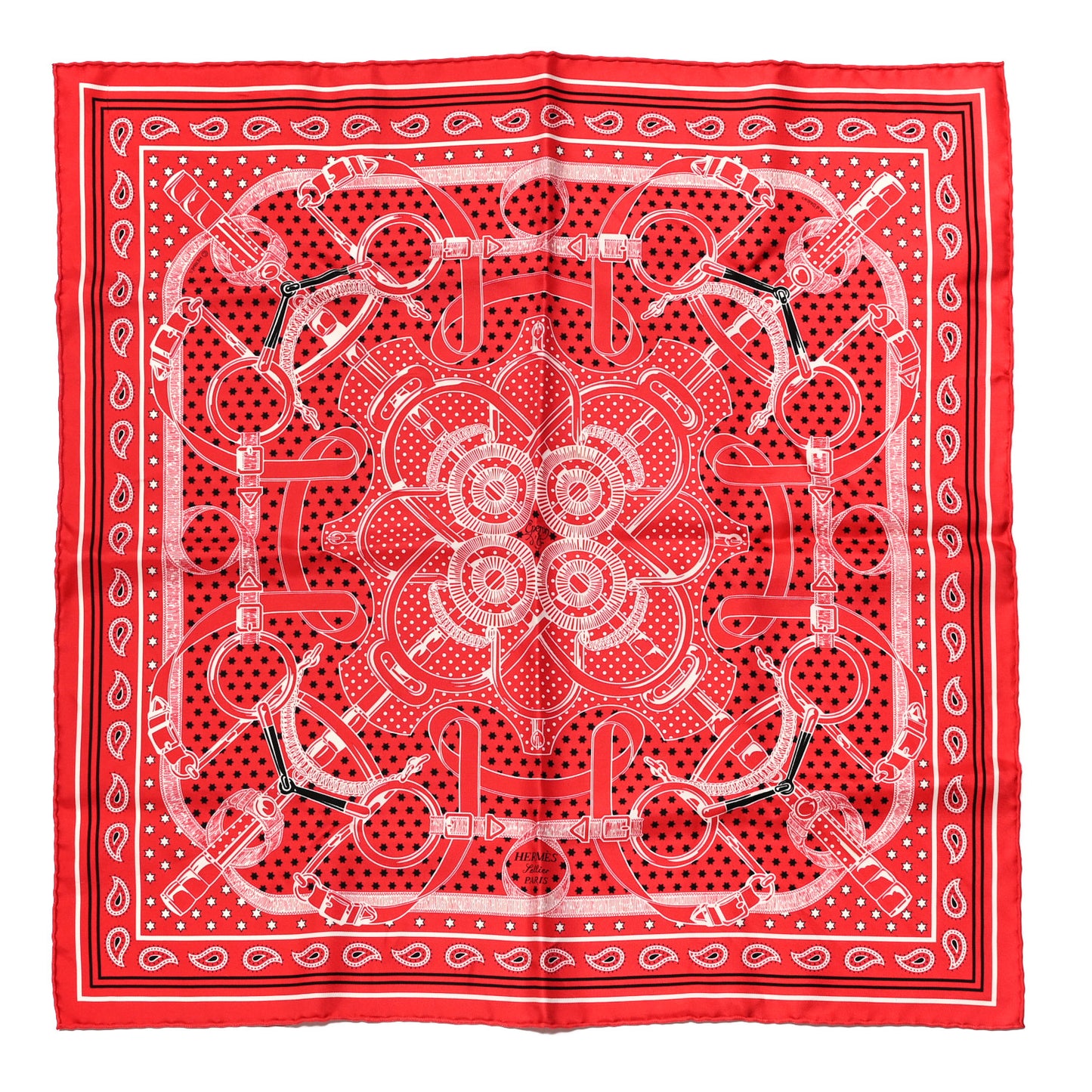 Silk Eperon D'Or Bandana Scarf 140 Rouge Black White