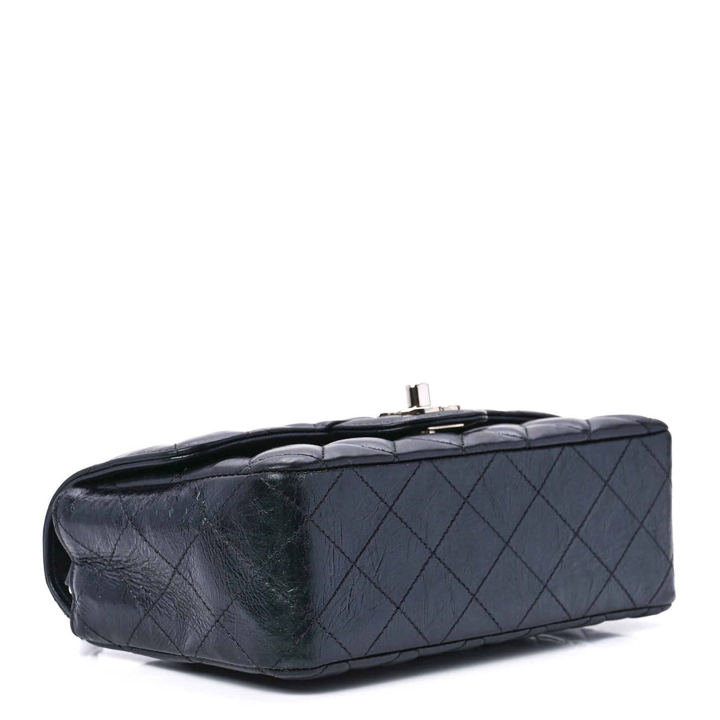 Iridescent Crumpled Calfskin Quilted Mini Rectangular Flap Black