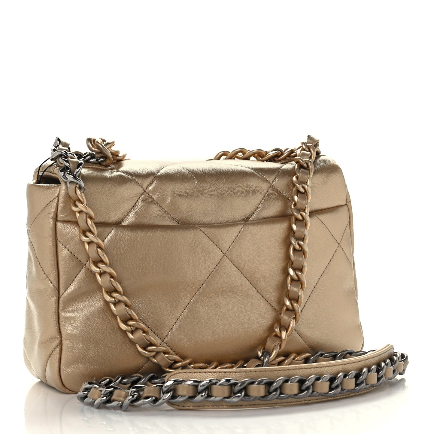 Metallic Goatskin Quilted Medium Chanel 19 Flap Gold