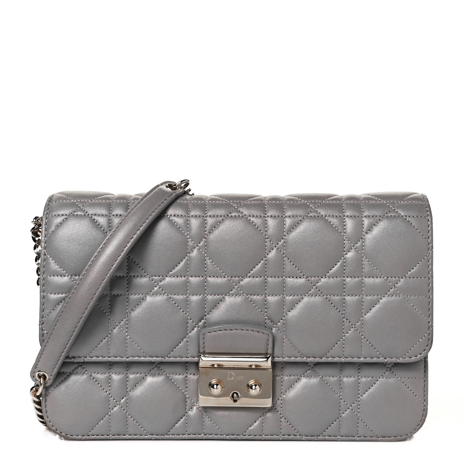 Christian Dior Pearly Lambskin Cannage Miss Dior Promenade Pouch Grey 1 of 7