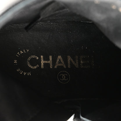 Chanel Shiny Crumpled Lambskin Lace Up Combat Boots 40 Black 7 of 9