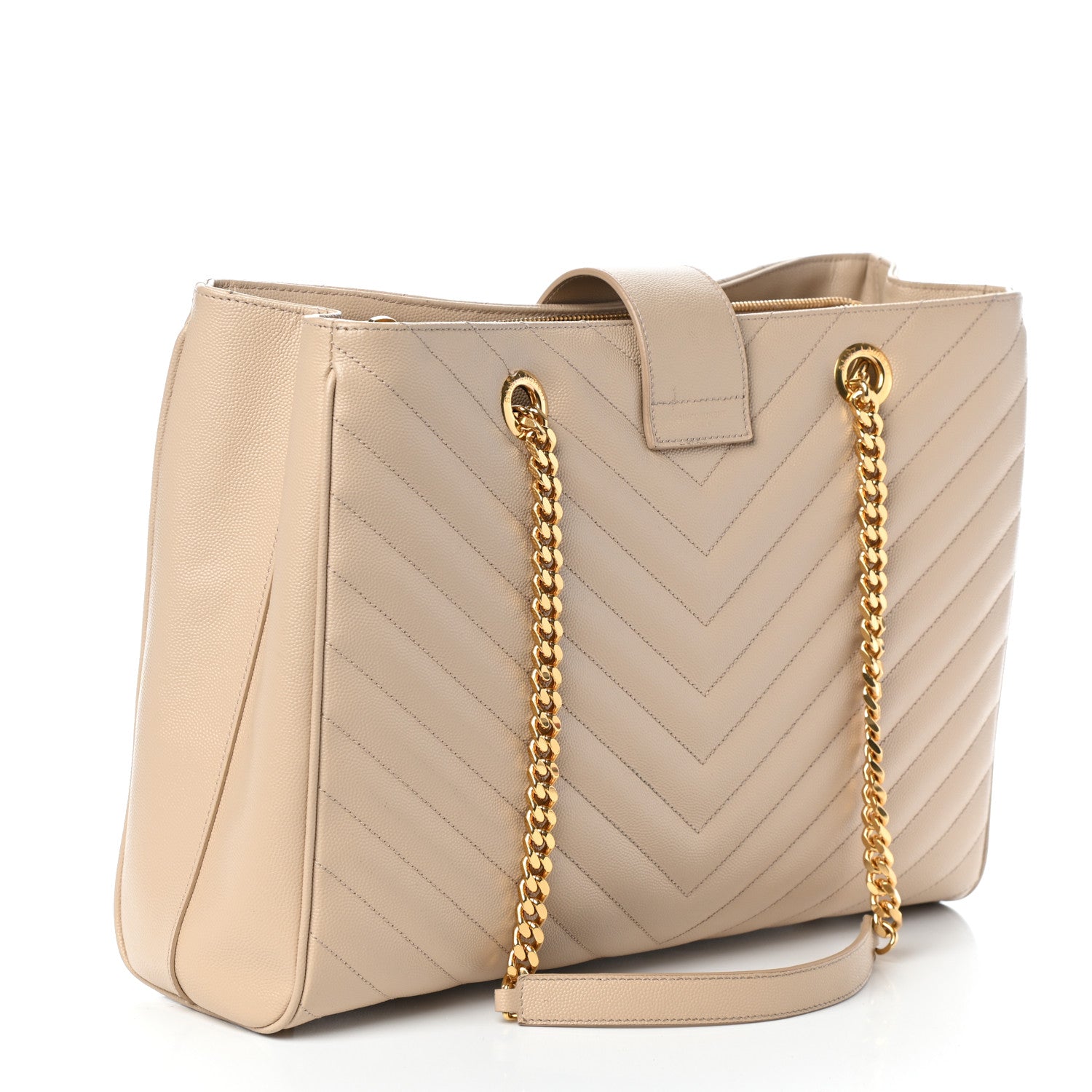 Saint Laurent Grain De Poudre Matelasse Chevron Monogram Shopping Bag Nude Powder 3 of 9