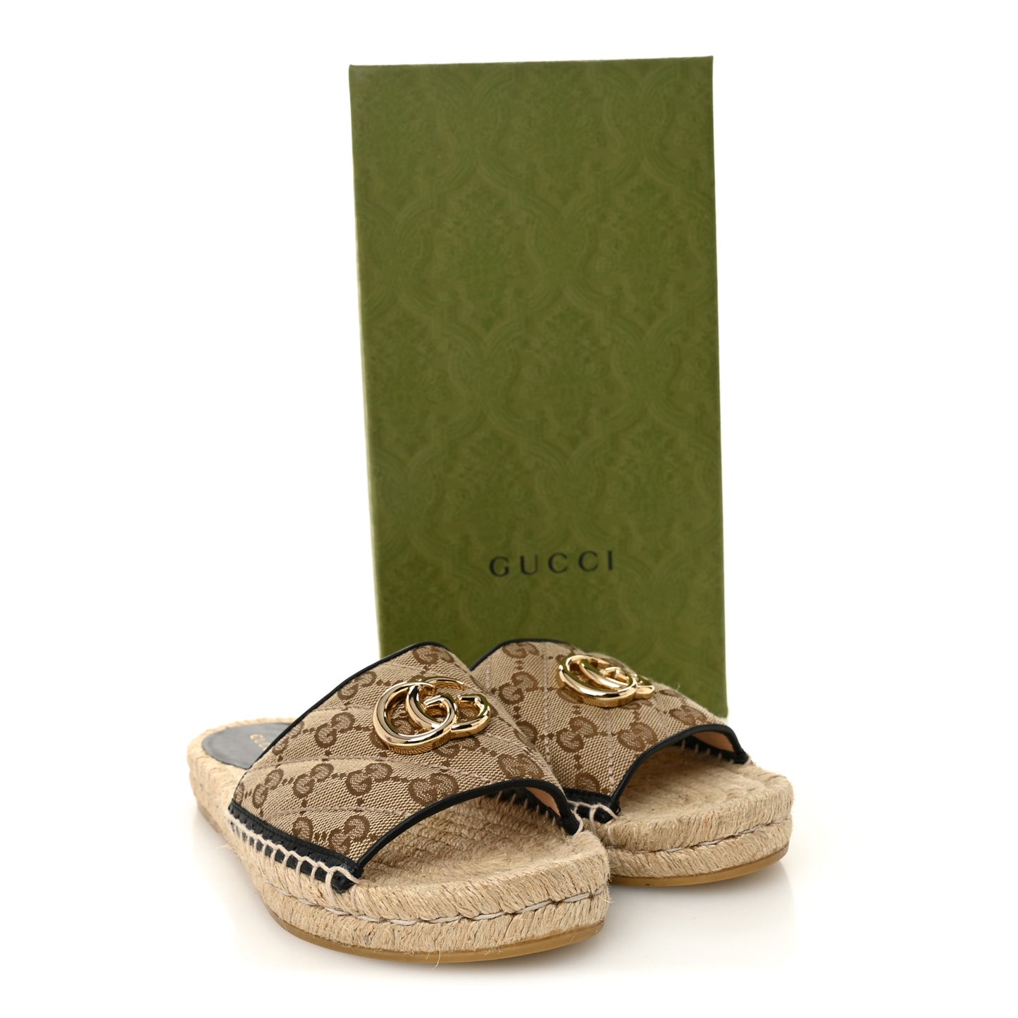 Monogram Matelasse GG Marmont Espadrille 20mm Slide Sandals 37.5 Beige Ebony Black