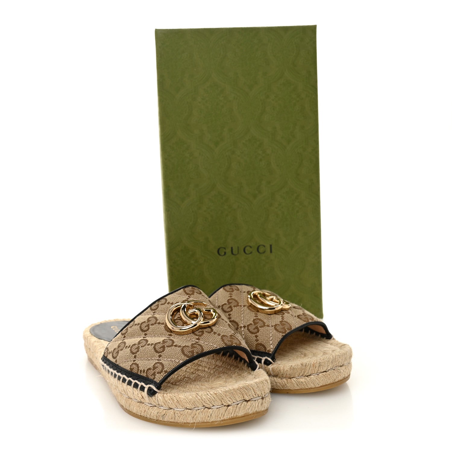 Gucci Monogram Matelasse GG Marmont Espadrille 20mm Slide Sandals 37.5 Beige Ebony Black 10 of 10