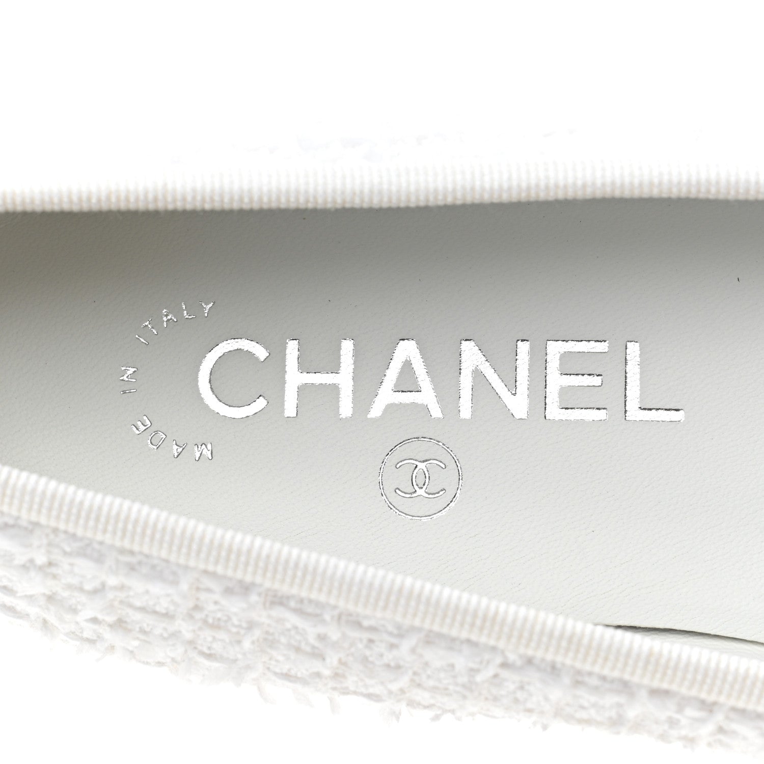 Chanel Cotton Tweed Grosgrain Cap Toe Ballerina Flats 37.5 White Black 7 of 13