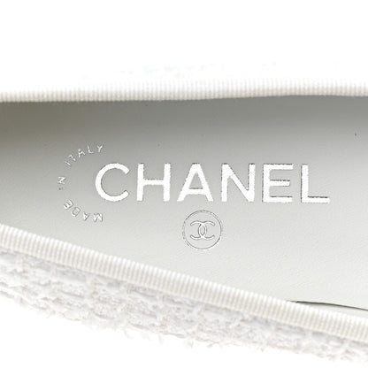 Chanel Cotton Tweed Grosgrain Cap Toe Ballerina Flats 37.5 White Black 7 of 13