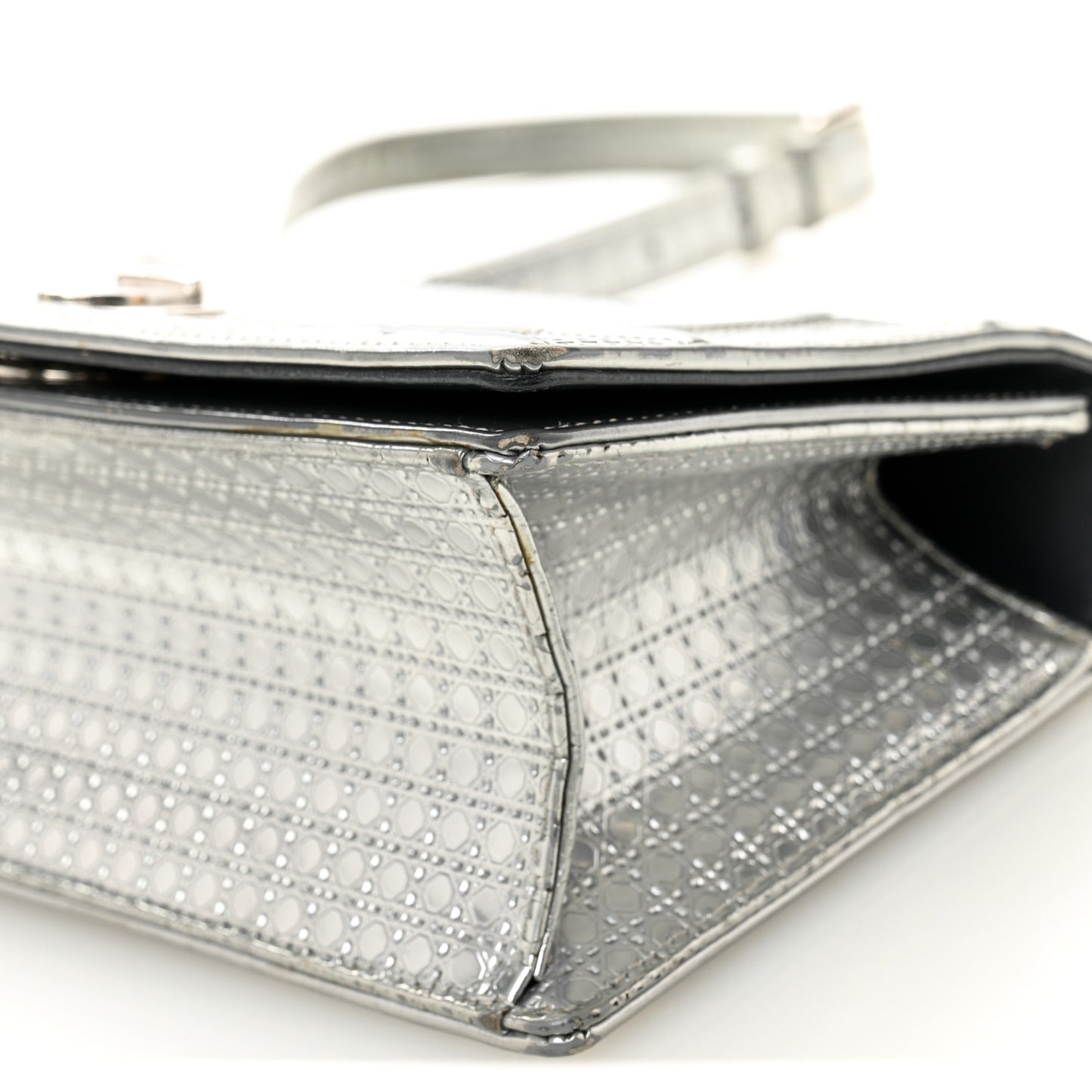 Metallic Patent Micro-Cannage Small Diorama Flap Bag Silver