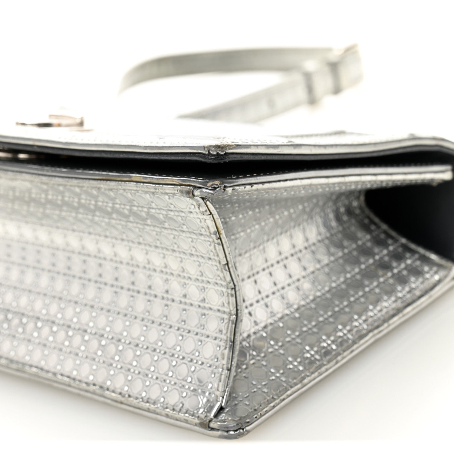 Christian Dior Metallic Patent Micro-Cannage Small Diorama Flap Bag Silver 9 of 11