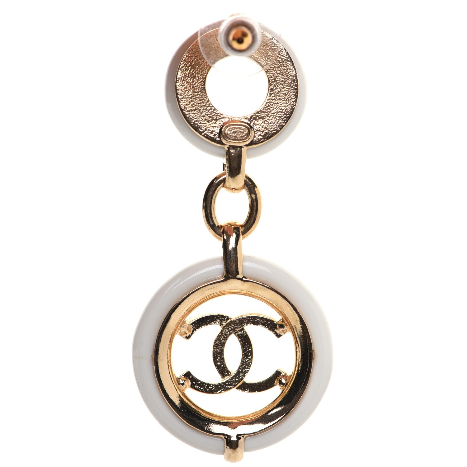 Chanel Metal Resin CC Round Drop Earrings Gold White 8 of 9