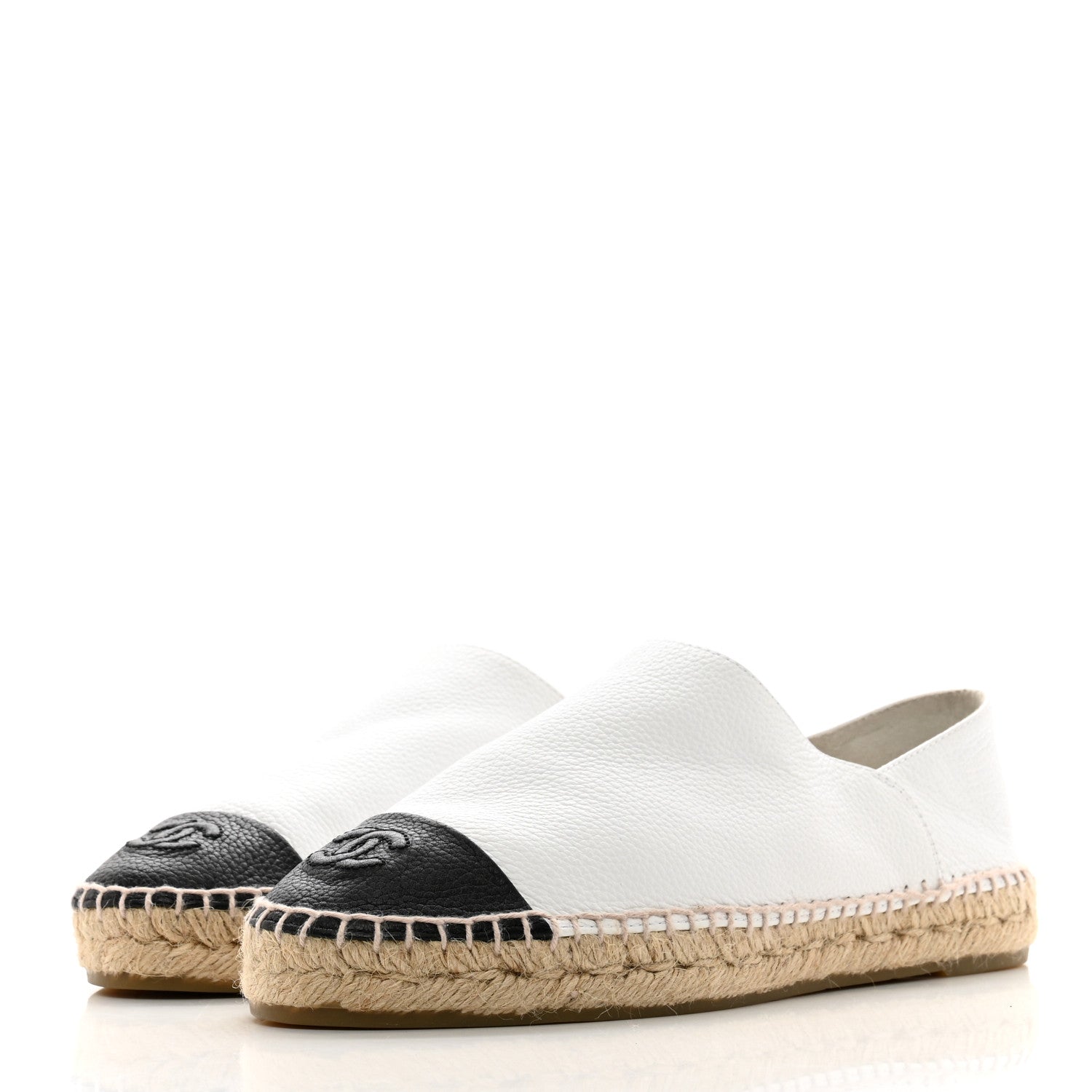 Chanel Grained Calfskin CC Espadrilles 40 White Black 3 of 10