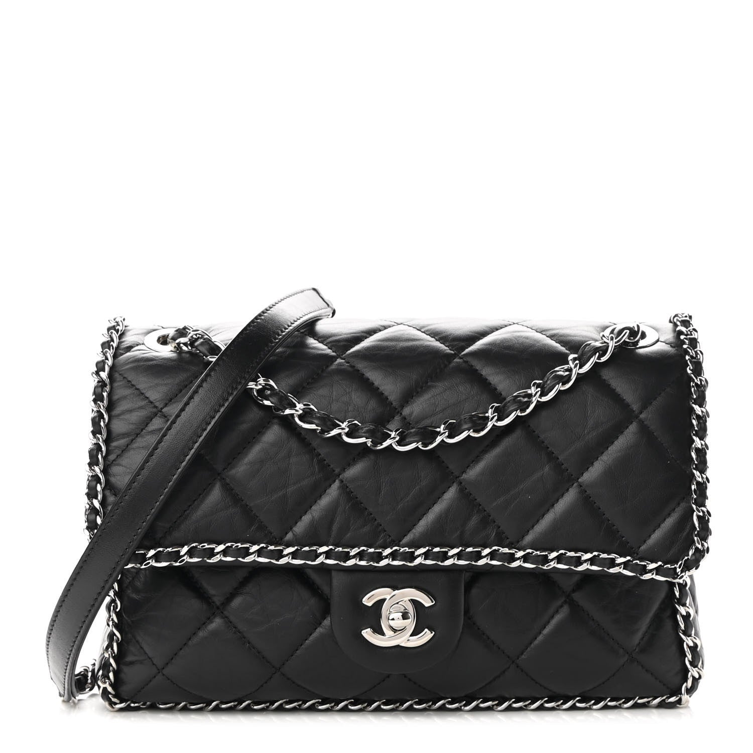 Chanel Crumpled Calfskin Medium Chain All Over Flap Black 1 of 10