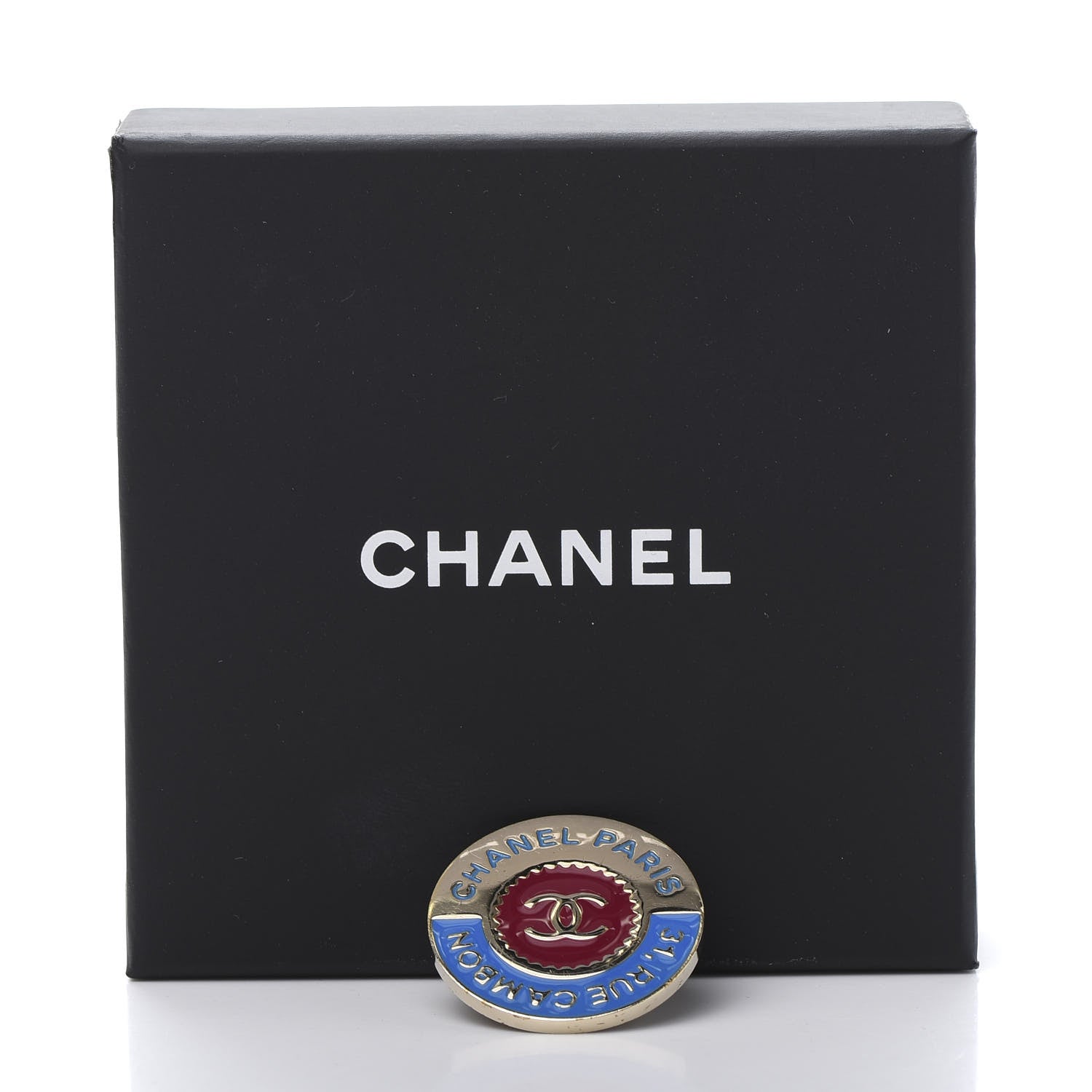 Chanel Enamel Rue Cambon CC Pin Brooch Blue Red Gold 6 of 6
