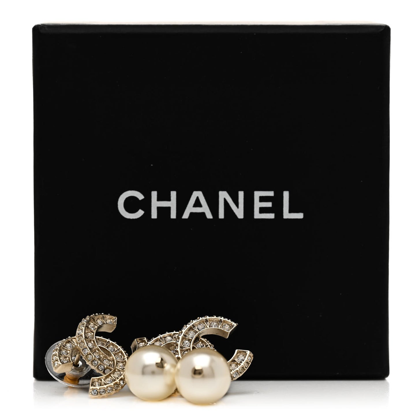 Crystal Pearl CC Drop Earrings Gold