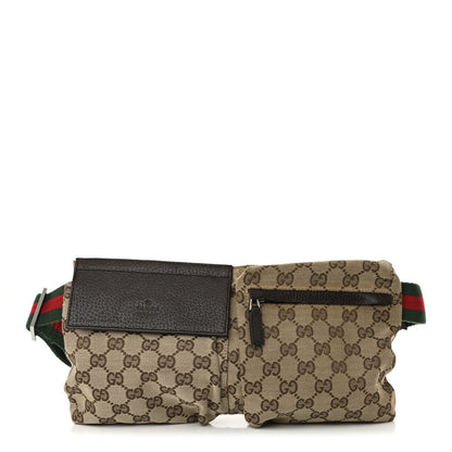 Gucci GG Monogram Web Double Pocket Belt Bag Dark Brown 1 of 9