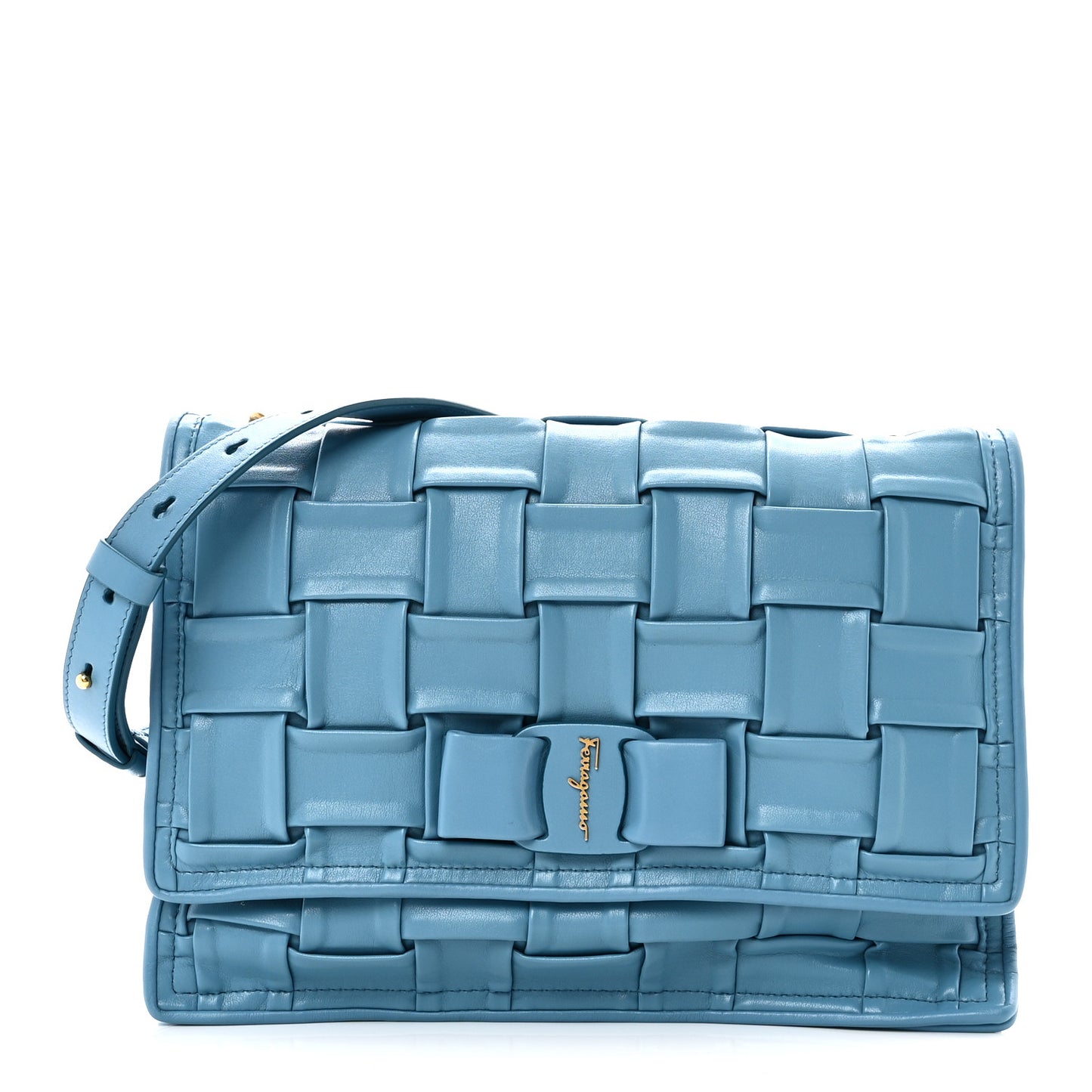 Woven Calfskin Viva Bow Shoulder Bag Blue