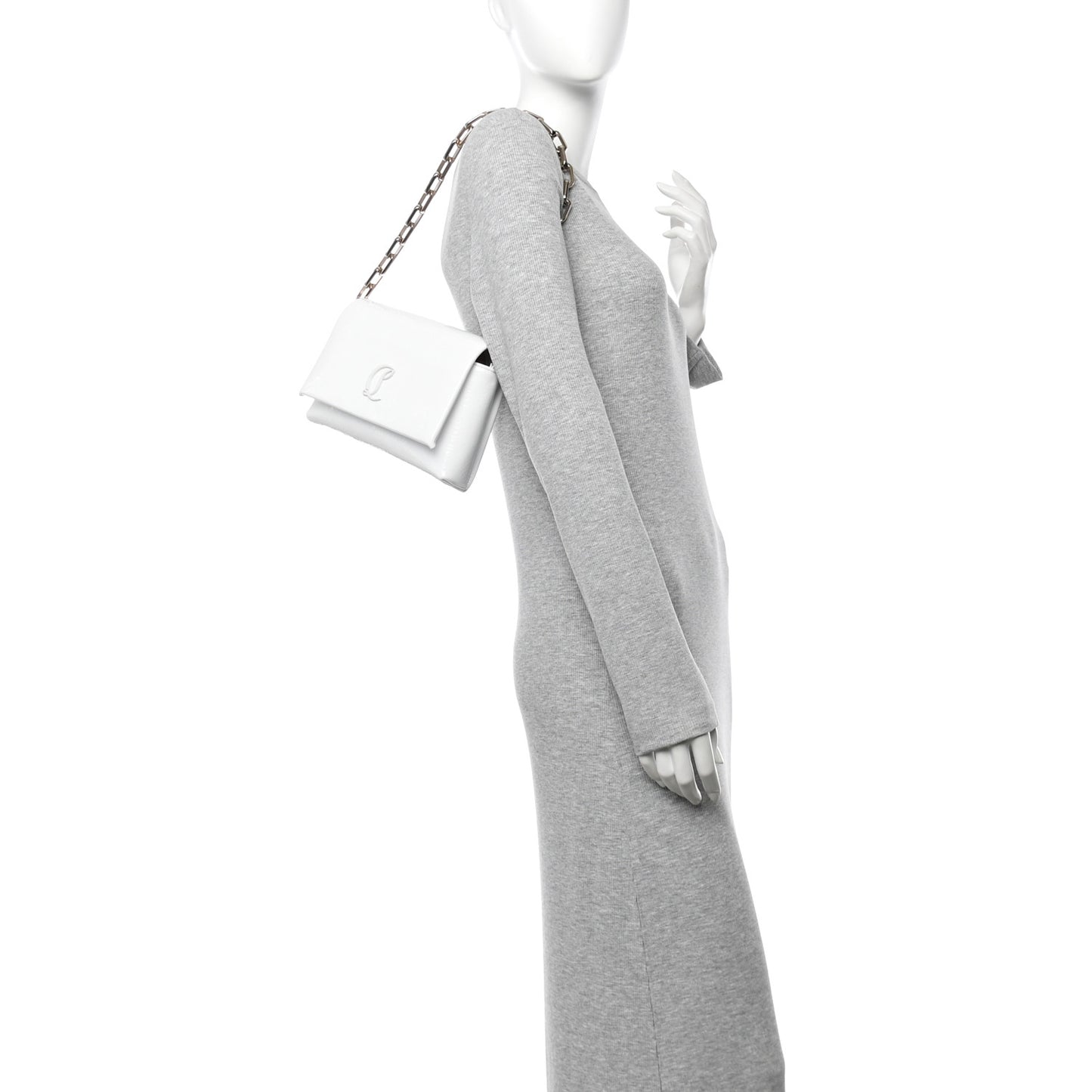 Naplak Patent Calfskin Monochrome Loubi54 Shoulder Bag White