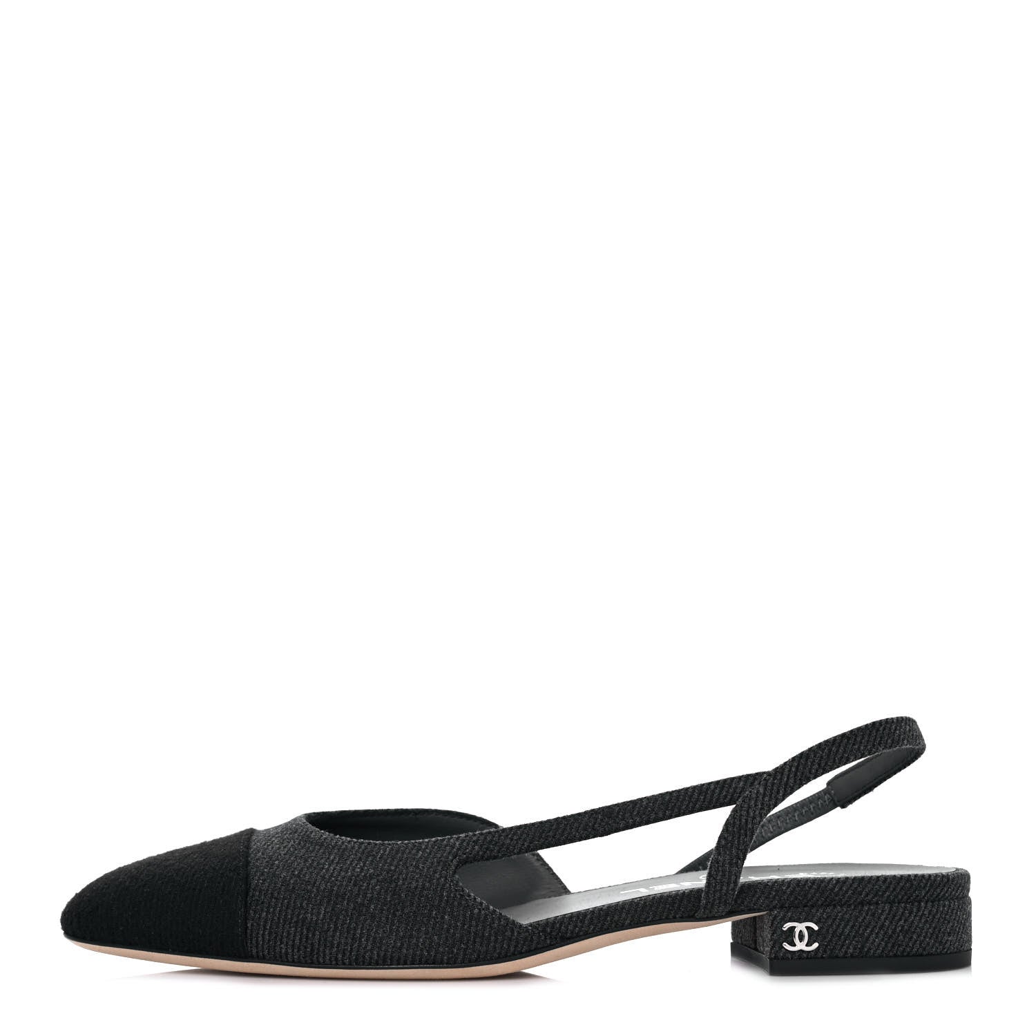 Chanel Grosgrain Cap Toe CC Slingback Flats 38 Black 1 of 8