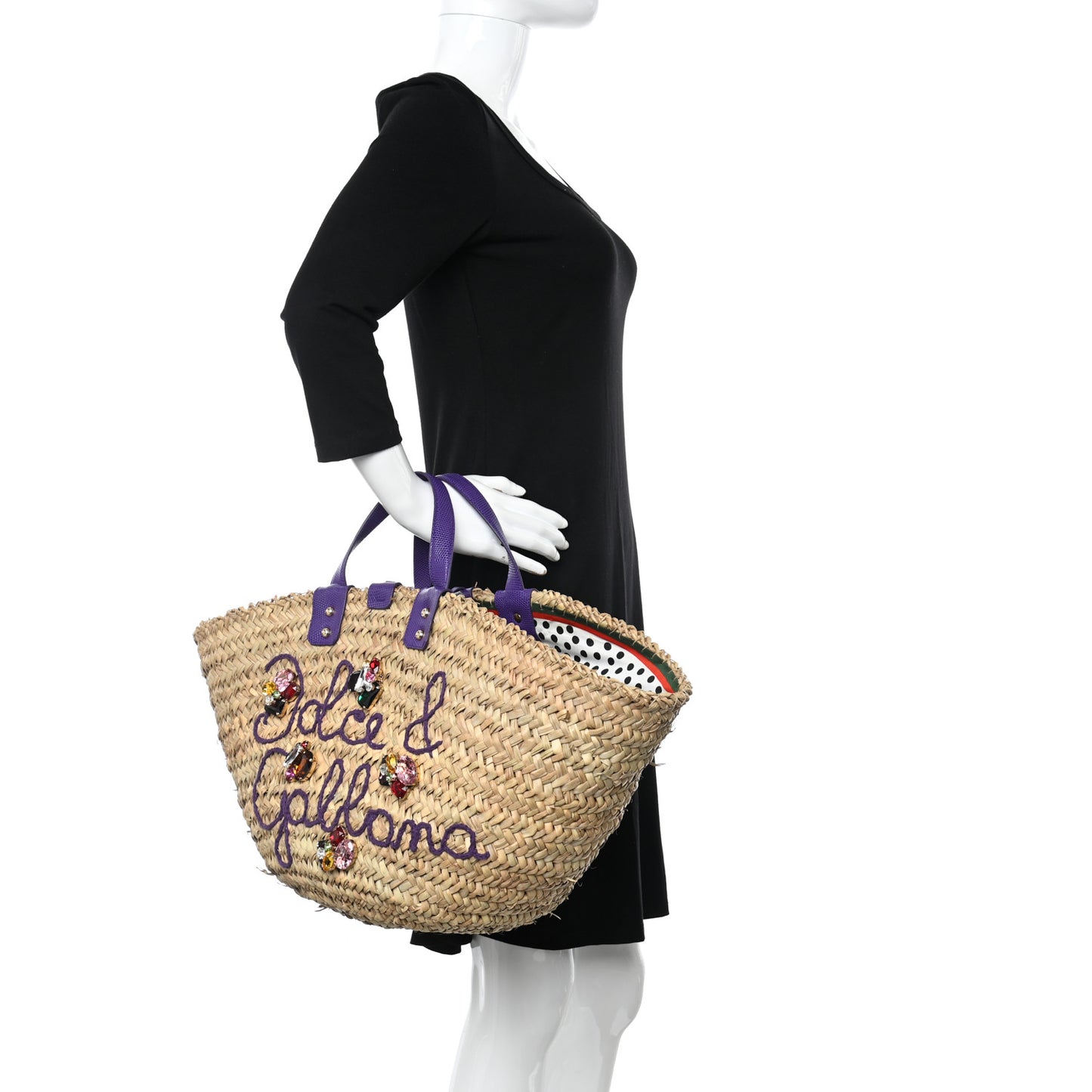 Woven Raffia Calfskin Lizard Embossed Crystal Embellished Kendra Logo Tote Violet Multicolor