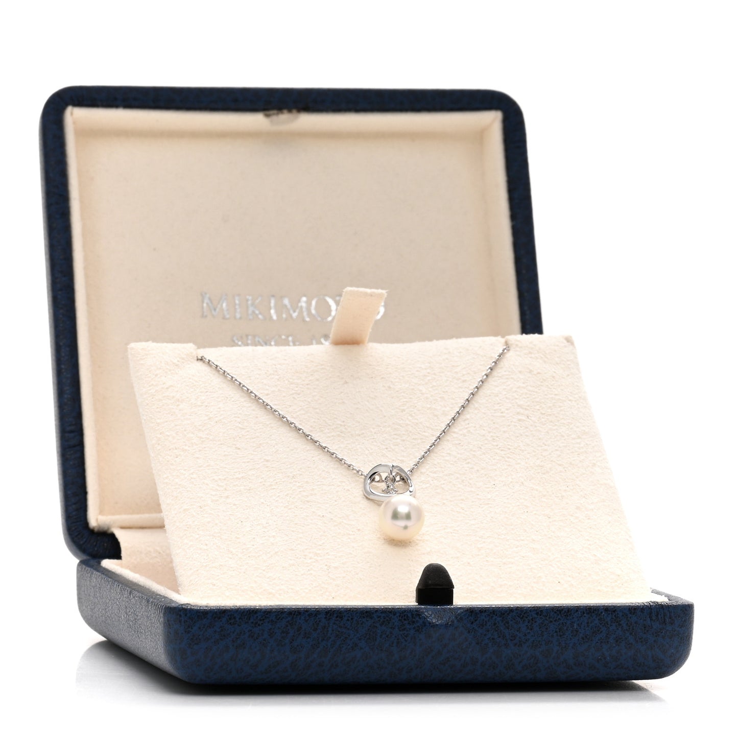 18K White Gold Diamond Akoya Pearl 7mm Heart Drop Pendant Necklace