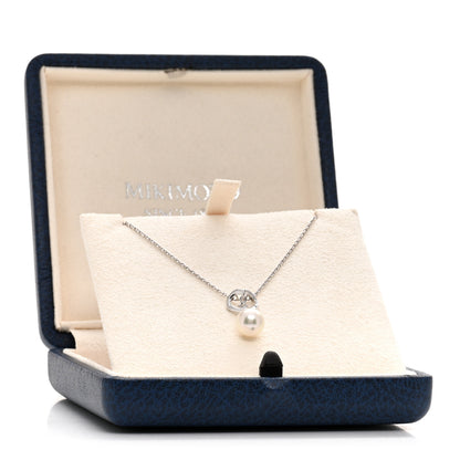 Mikimoto 18K White Gold Diamond Akoya Pearl 7mm Heart Drop Pendant Necklace 3 of 5