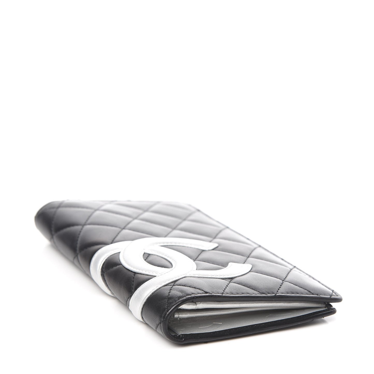 Calfskin Quilted Cambon Yen Wallet Black White